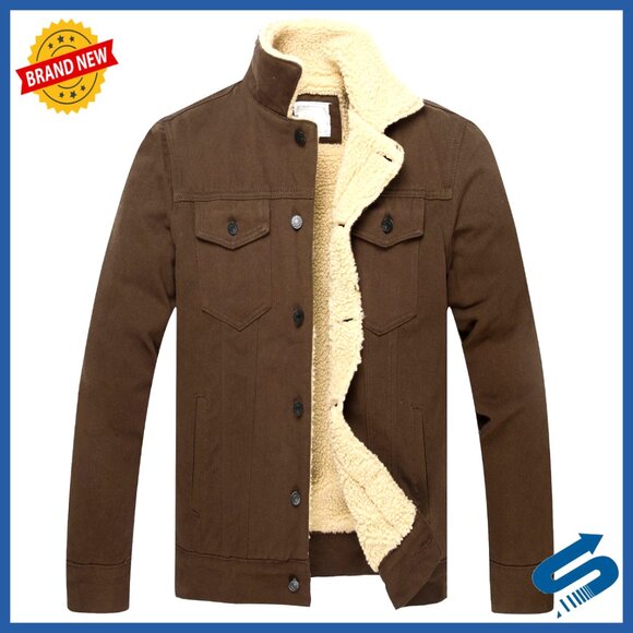 Men's Fleece Lined Denim Jacket Sherpa Windbreaker Winter Trucker Coat